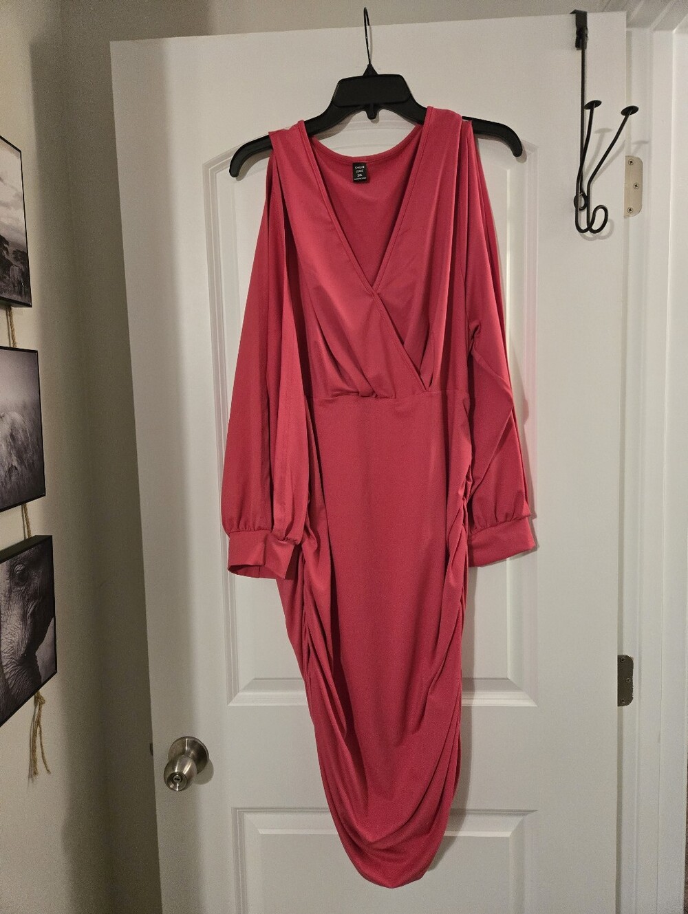Women's Fuchsia Rouche-Style Dress with Open Sleeves